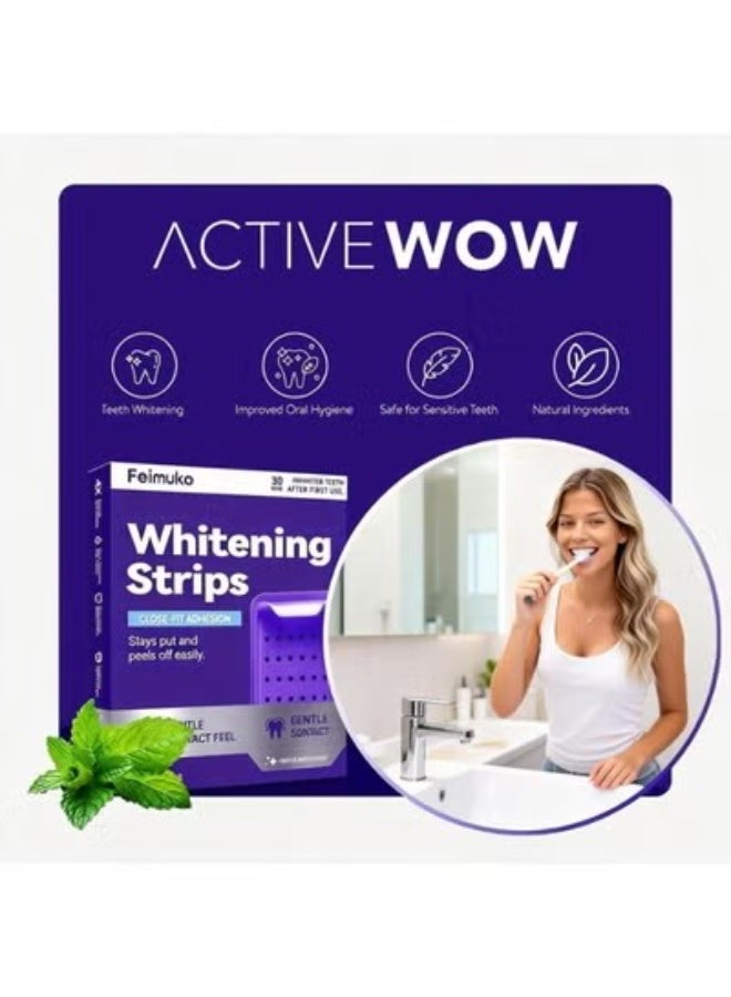 Feimuko Purple Teeth Whitening Strips for Sensitive Teeth, Enamel-Safe Color Correcting Tooth Whitener, Effectively Removes Stubborn Stains, Fast Acting & Non-Slip Grip, 14 Strips - Image 1