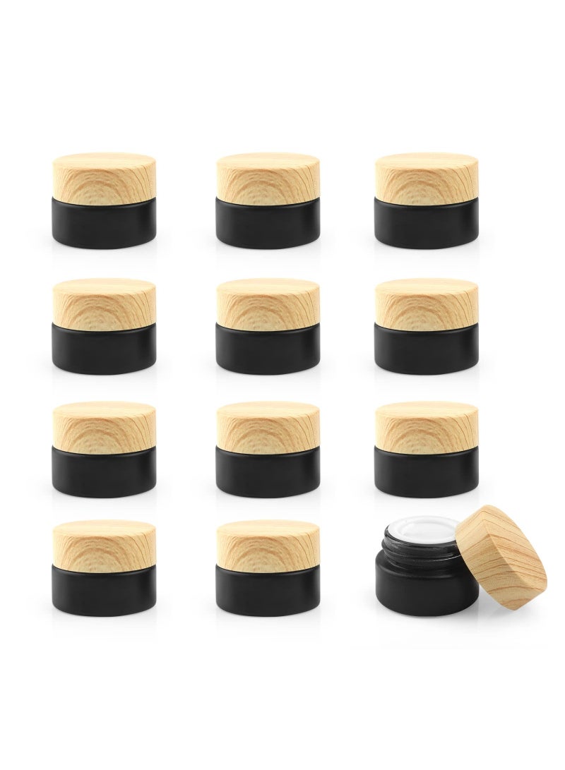 Excefore 12 Pcs Black Frosted Glass Jar 5g Cosmetic Cream Jar Empty Refillable Sample Jars Travel Makeup Container Pot Jar For Cosmetic, Lotion, Cream - Image 1