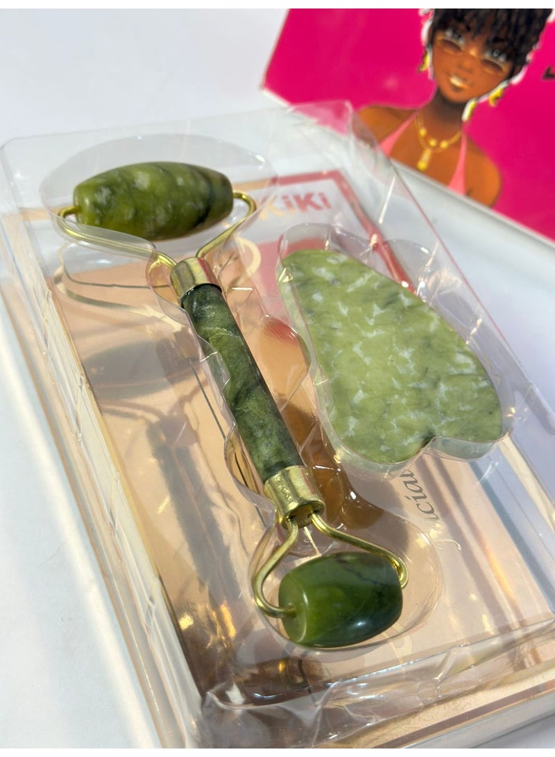 2-Piece Jade Roller Massager With Facial Tool Set - Image 2