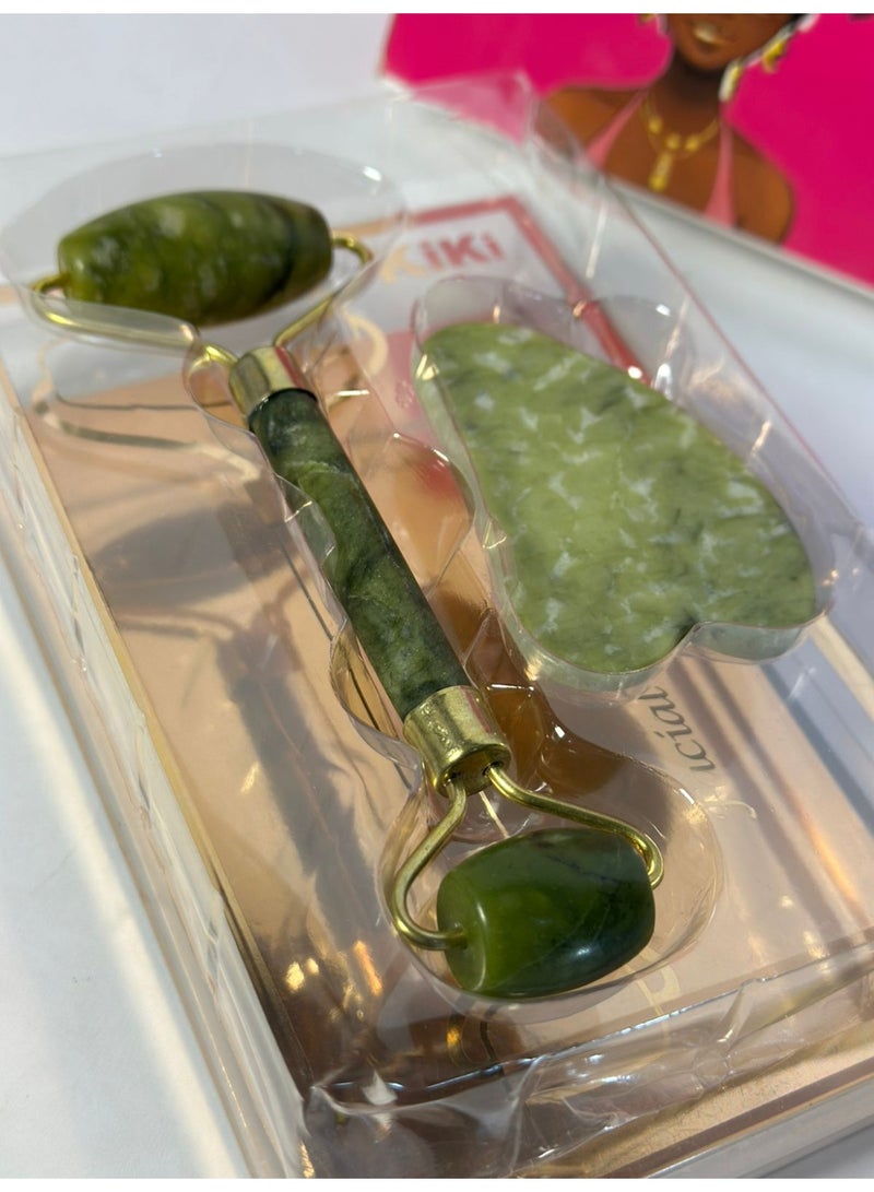 2-Piece Jade Roller Massager With Facial Tool Set - Image 1