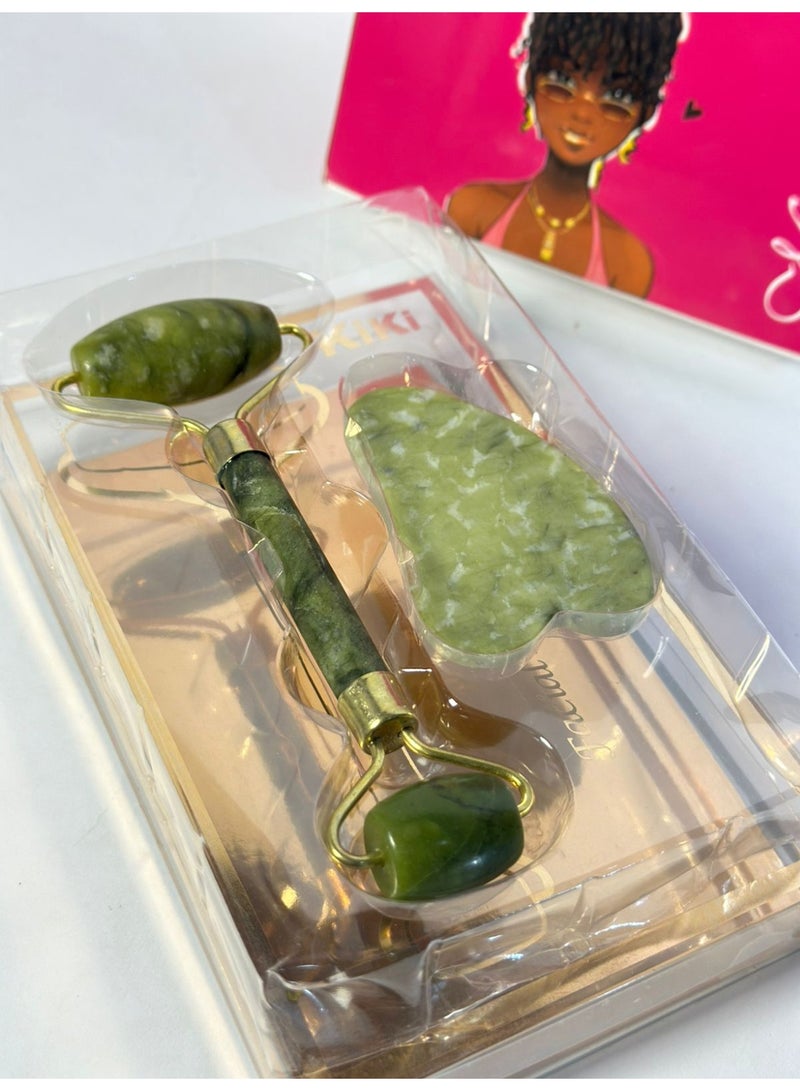 2-Piece Jade Roller Massager With Facial Tool Set - Image 3