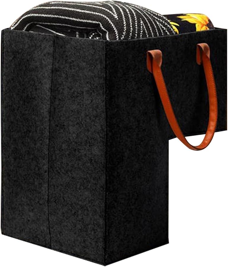 Leather Handles Stair Storage Basket Felt Carpeted Wooden Stairs Organizer - Image 3