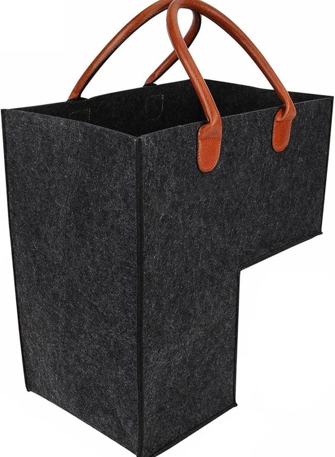 Leather Handles Stair Storage Basket Felt Carpeted Wooden Stairs Organizer - Image 1