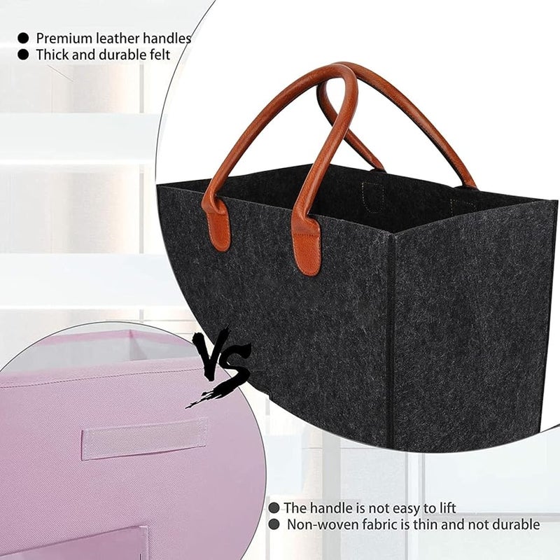 Leather Handles Stair Storage Basket Felt Carpeted Wooden Stairs Organizer - Image 4