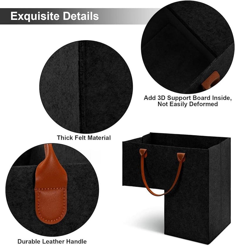 Leather Handles Stair Storage Basket Felt Carpeted Wooden Stairs Organizer - Image 5