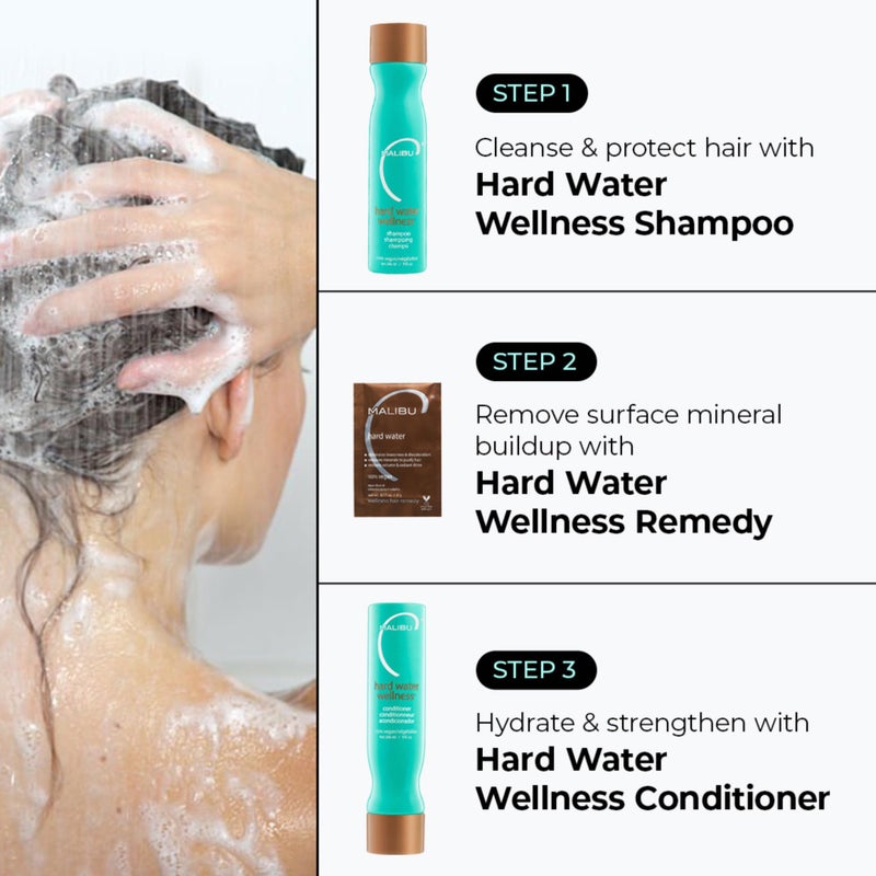Malibu C Hard Water Wellness Collection - Hard Water Shampoo and Conditioner + Hard Water Mask Packets - Removes Hard Water Deposits & Impurities from Hair - Hydrating Hair Care (6 Ct) - Image 4