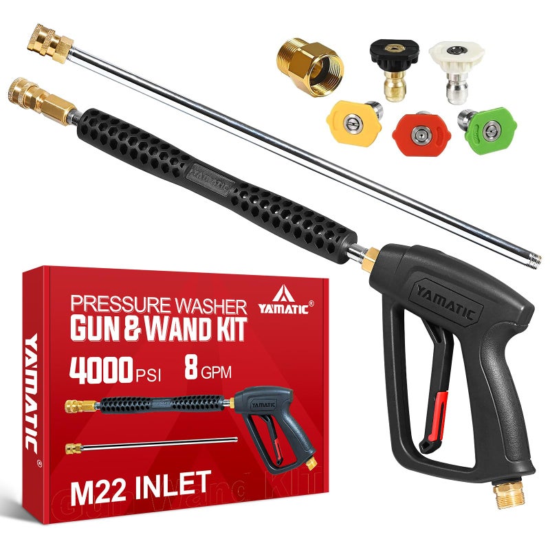YAMATIC Pressure Washer Gun and Wand with 5 Spray Nozzles, M22-14mm & M22-15mm Fitting Replacement for Ryobi, Karcher, Greenworks, Craftsman, Troy bilt Power Washers, 4000 PSI - Image 1