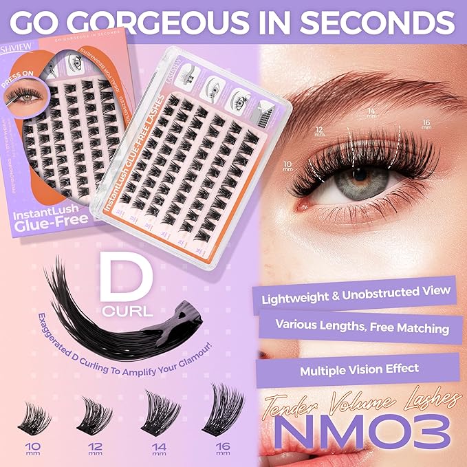 LASHVIEW Self Adhesive EyelashesPress On Lash Clusters Includes 72 Clusters 1 Applicator Easy to Apply 1016mm Reusable Strip Lashes No Damage Reusable Lashes Self Adhesive No Sticky N03 - Image 4