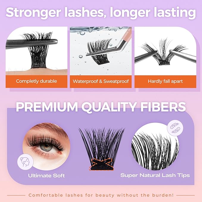 LASHVIEW Self Adhesive EyelashesPress On Lash Clusters Includes 72 Clusters 1 Applicator Easy to Apply 1016mm Reusable Strip Lashes No Damage Reusable Lashes Self Adhesive No Sticky N03 - Image 5