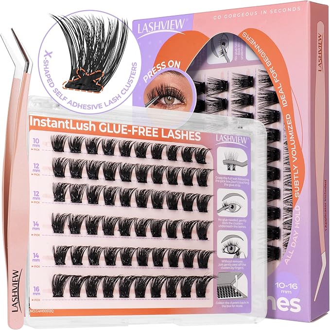 LASHVIEW Self Adhesive EyelashesPress On Lash Clusters Includes 72 Clusters 1 Applicator Easy to Apply 1016mm Reusable Strip Lashes No Damage Reusable Lashes Self Adhesive No Sticky N03 - Image 1