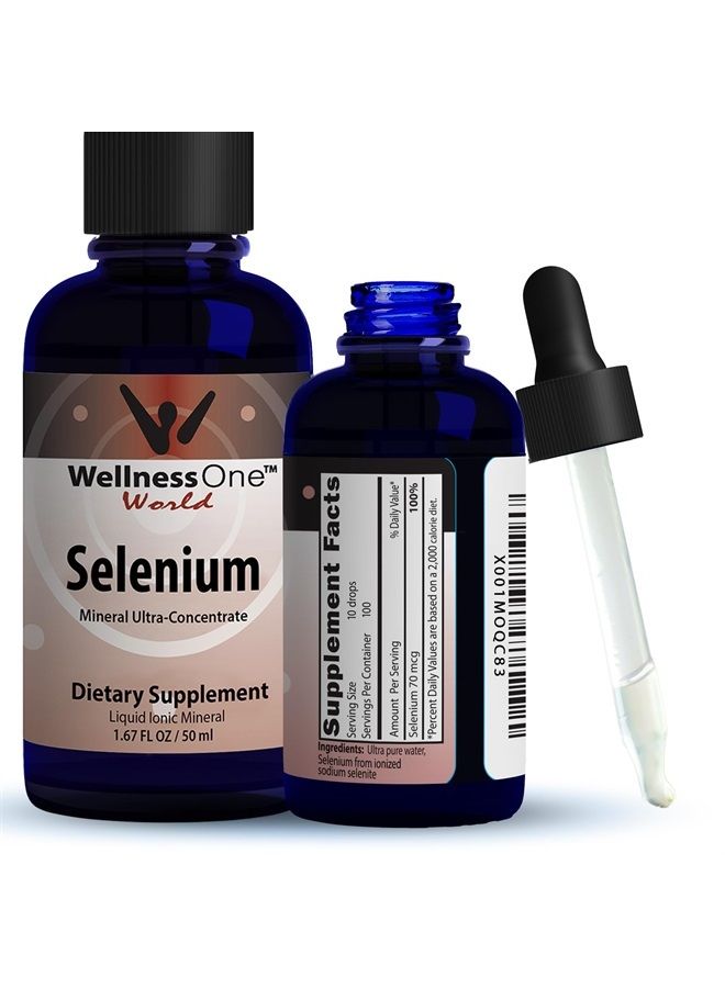 WellnessOne Selenium Supplement - Selenium Drops for Heart Health & Thyroid Support - Essential Trace Minerals that Boost Immunity & Help Form Antioxidant Enzymes - Good for Kids, Men & Women - 1.67fl - Image 1