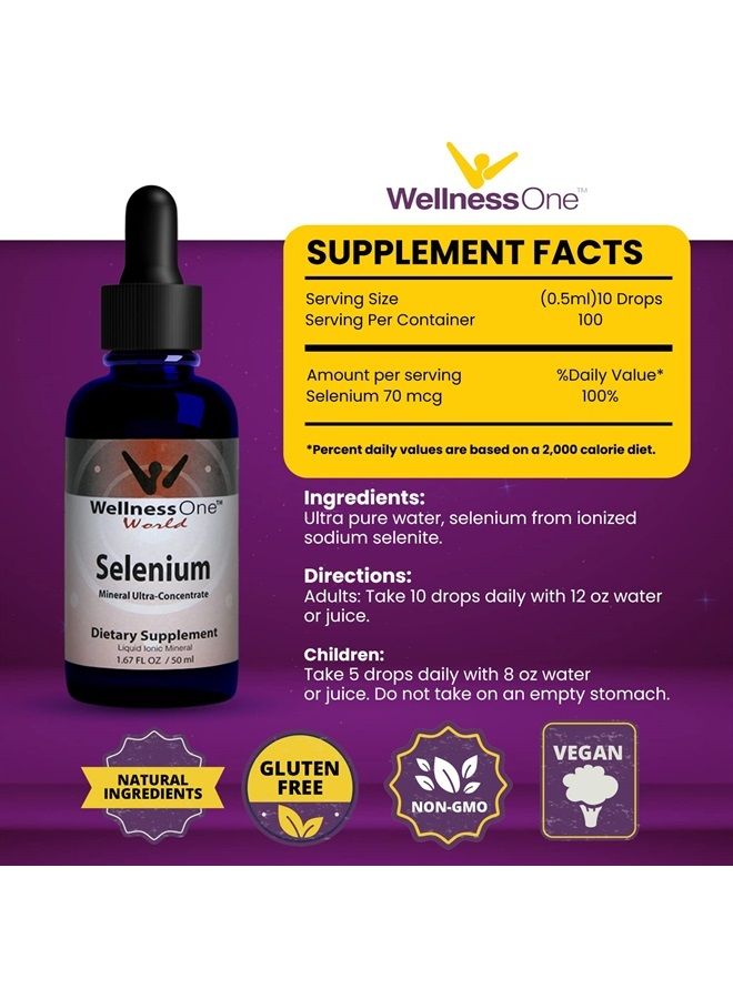WellnessOne Selenium Supplement - Selenium Drops for Heart Health & Thyroid Support - Essential Trace Minerals that Boost Immunity & Help Form Antioxidant Enzymes - Good for Kids, Men & Women - 1.67fl - Image 2