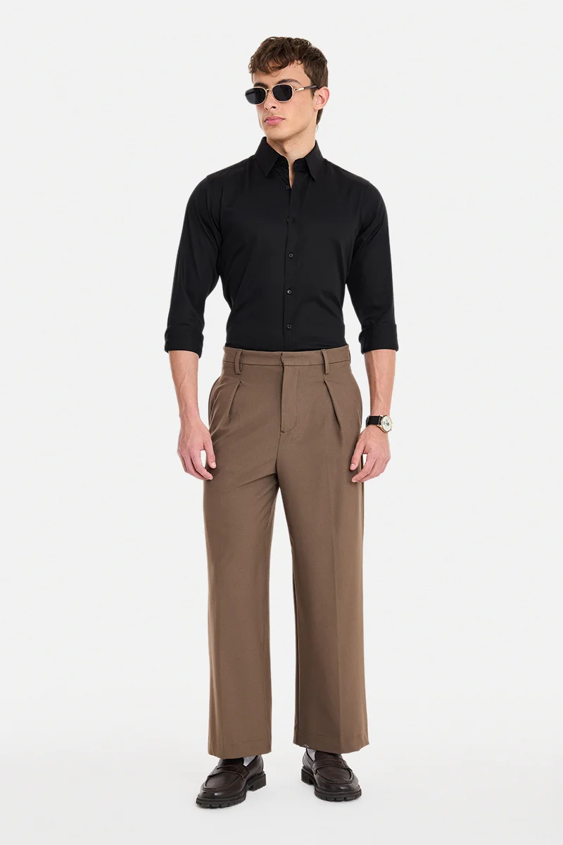 SNITCH Black Solid Long Sleeve Slim Fit Formal Shirt