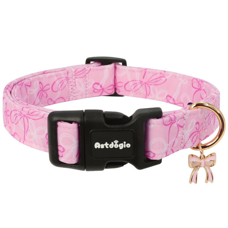 Astdogio Small Dog Collar, Girl Boy Dog Collars with Bow Pattern, Adjustable Cotton Pink Dog Collar for Puppy, Cute Holiday Collars for Dogs, Ideal for Gifts,Pet Accessory,Daily Walk-S - Image 1