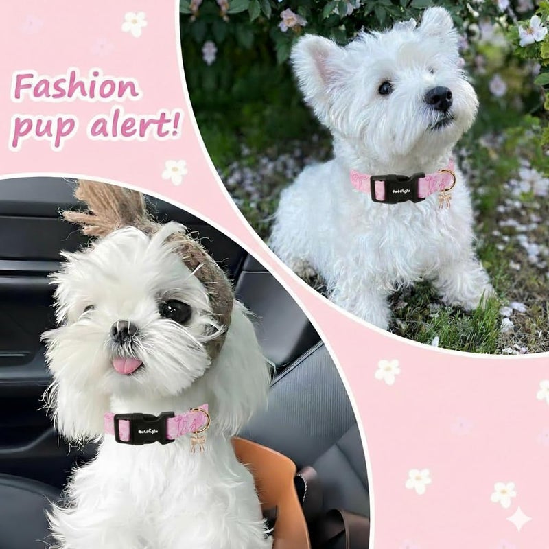 Astdogio Small Dog Collar, Girl Boy Dog Collars with Bow Pattern, Adjustable Cotton Pink Dog Collar for Puppy, Cute Holiday Collars for Dogs, Ideal for Gifts,Pet Accessory,Daily Walk-S - Image 4