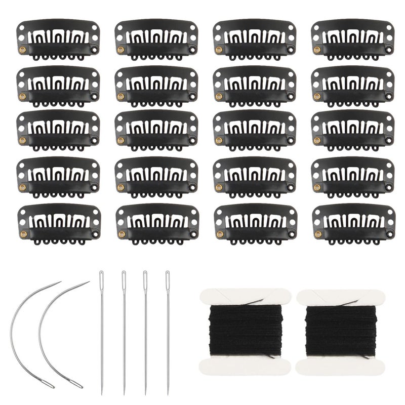 20 Pieces Hair Extension Clips UShape Stainless Steel Snap Clips for Wig Accessories Wig Making Tools Black