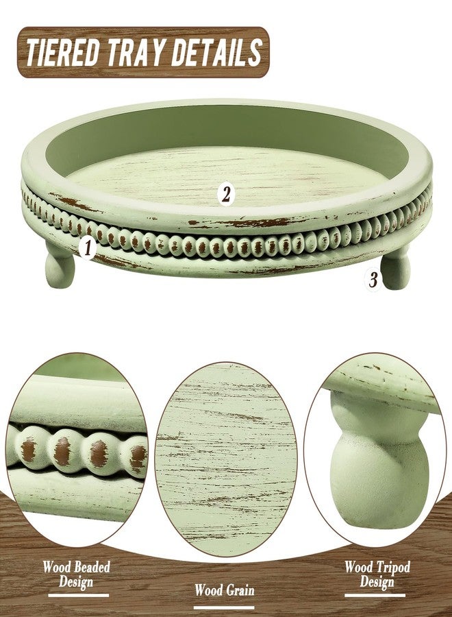 KULEDM Handmade Wooden Decorative Tray, Small Beaded Coffee Table Tray Decor, Sage Round Serving Tray for Coffee Table, Dining Room Table Entryway and Living Room Table - Image 4