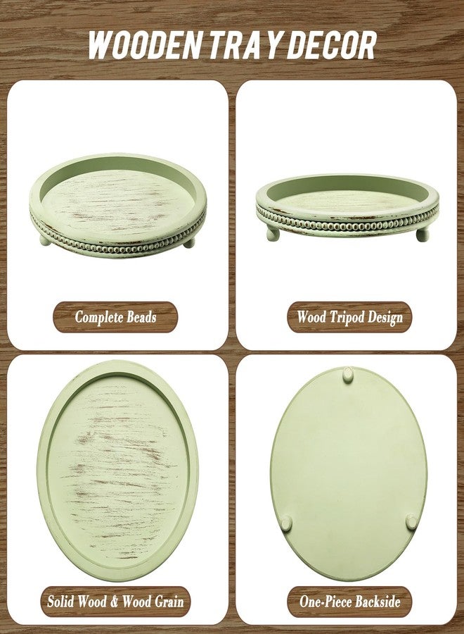 KULEDM Handmade Wooden Decorative Tray, Small Beaded Coffee Table Tray Decor, Sage Round Serving Tray for Coffee Table, Dining Room Table Entryway and Living Room Table - Image 5