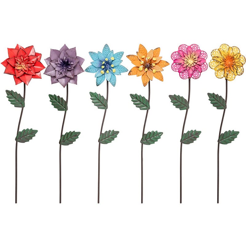 YEAHOME Garden Decor for Outside, 6 Pack Flower Garden Stakes Outdoor Decor Metal Shaking Head Yard Art, Weather Proof Flower Stakes for Yard Porch Lawn Pathway Pot Decorations(Multi-Color) - Image 1