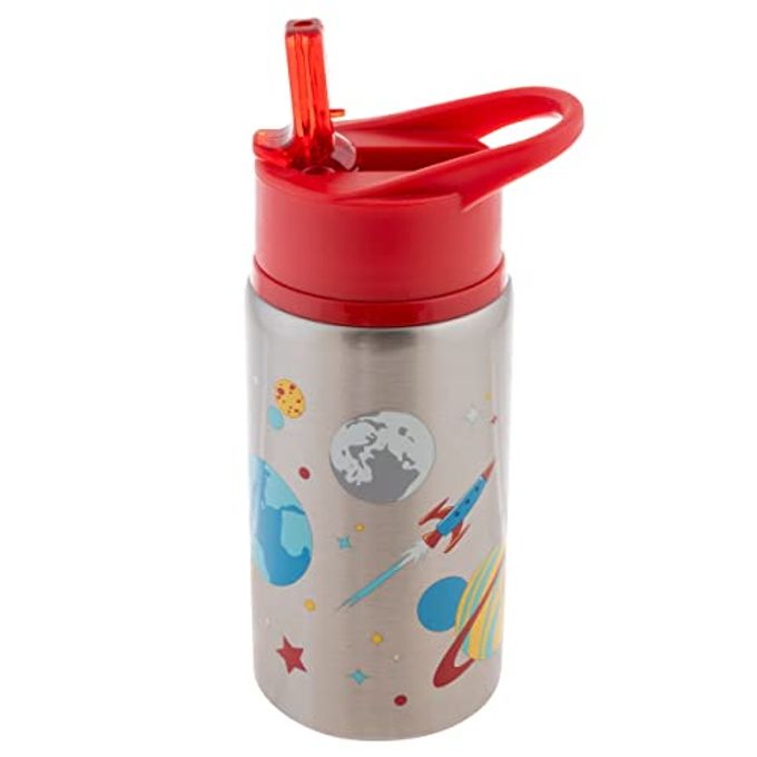 Stephen Joseph Stainless Steel Water Bottles, 18 OZ, Straw lid, Reusable tumbler, Insulated, Space