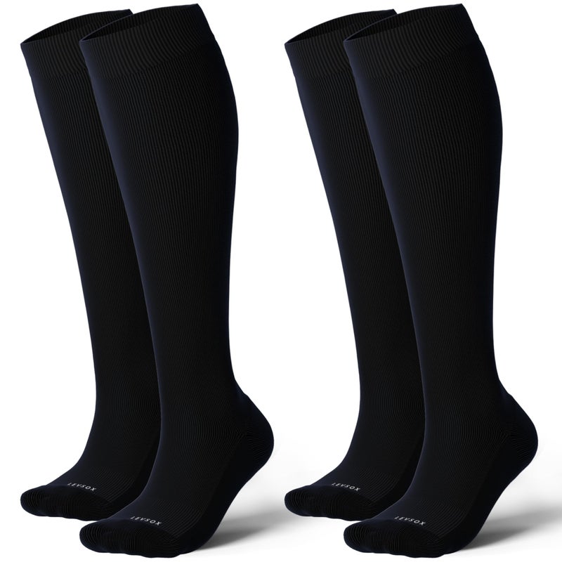 LEVSOX Extra Thick Cotton Compression Socks for Women&Men 20-30 mmHg Knee High Graduated Support Sock for Nurses, Pregnant Women, Travel and Flight, 2 Pairs, Black - Image 1