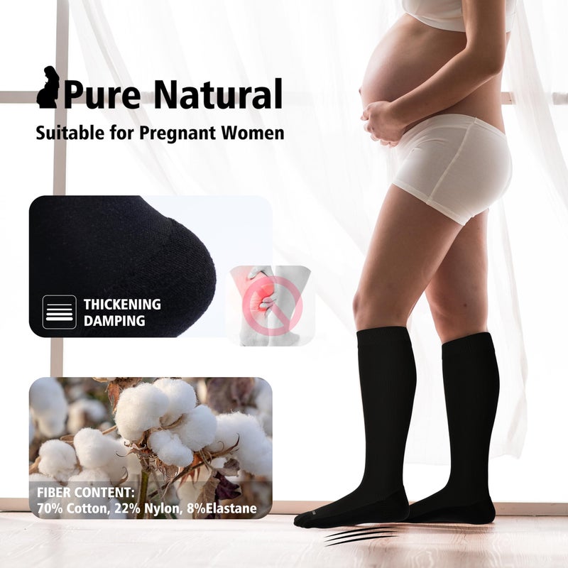 LEVSOX Extra Thick Cotton Compression Socks for Women&Men 20-30 mmHg Knee High Graduated Support Sock for Nurses, Pregnant Women, Travel and Flight, 2 Pairs, Black - Image 4