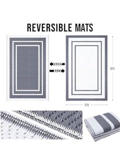 Arabest Waterproof Reversible Outdoor Rug 5x8 ft in Grey & White - Plastic Straw Mat for Patio, Camping, Balcony, Deck, Backyard - Indoor Outdoor Carpet Clearance for RV.  - Image 2