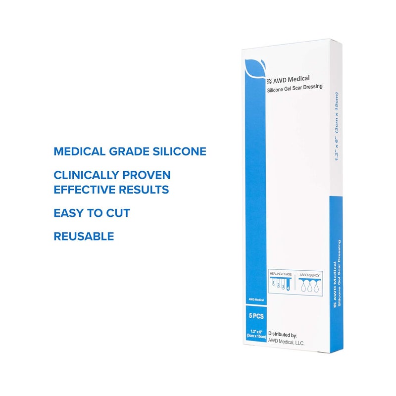 AWD Medical AWD Silicone Scar Sheets for Scar Removal  Silicone Scar Tape for Surgical Scars C Section Keloid Tummy Tuck Tape  Silicone Skin Patches After Surgery Must Haves 5 Pcs 12 x 6 Nude - Image 3