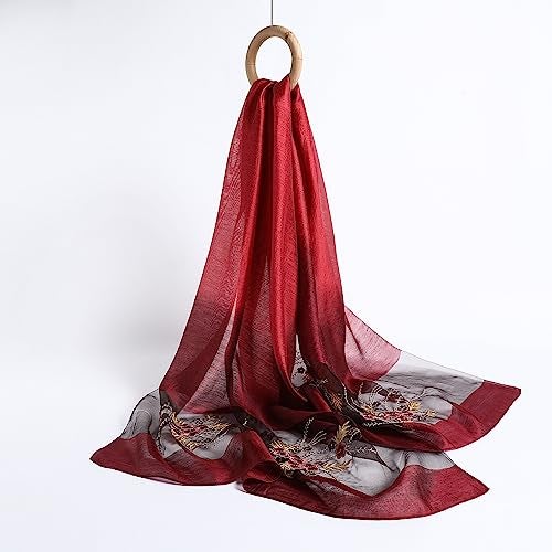 WINCESS.YU Silk Scarf for Women Lightweight Shawls and Wraps for Weddings Fashion Pashmina Shawl Embroidered Scarves (Red) - Image 3