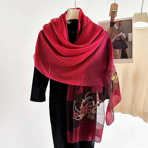 WINCESS.YU Silk Scarf for Women Lightweight Shawls and Wraps for Weddings Fashion Pashmina Shawl Embroidered Scarves (Red) - Image 4