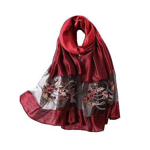 WINCESS.YU Silk Scarf for Women Lightweight Shawls and Wraps for Weddings Fashion Pashmina Shawl Embroidered Scarves (Red) - Image 1