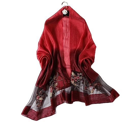 WINCESS.YU Silk Scarf for Women Lightweight Shawls and Wraps for Weddings Fashion Pashmina Shawl Embroidered Scarves (Red) - Image 2