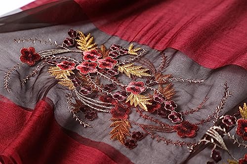 WINCESS.YU Silk Scarf for Women Lightweight Shawls and Wraps for Weddings Fashion Pashmina Shawl Embroidered Scarves (Red) - Image 5