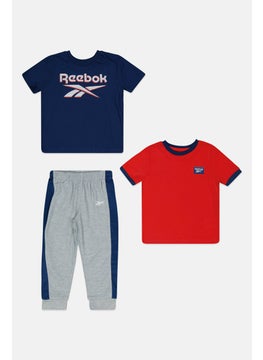 Reebok Toddlers Boy 3 Piece Brand Logo T-Shirt And Pants, Navy/Grey/Red  - Image 1