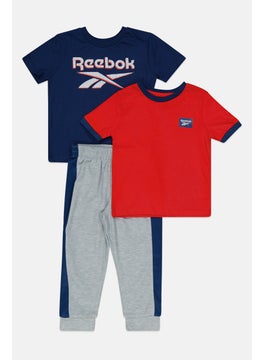 Reebok Toddlers Boy 3 Piece Brand Logo T-Shirt And Pants, Navy/Grey/Red  - Image 3