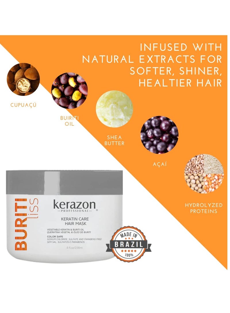 Kerazon Professional Hair Mask Anti Frizz Keratin Care, Moisturizing, Deep Hydration for Dry Damaged Hair Buriti Liss - Image 2