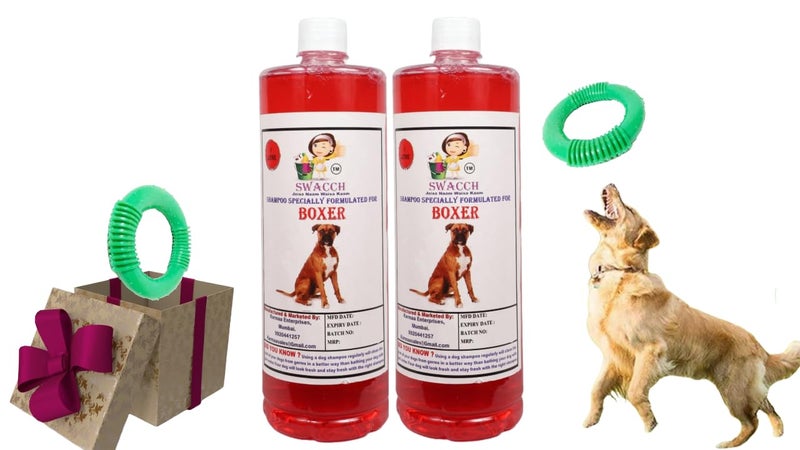 swacch Shampoo | Puppy Safe Shampoo | PH Balanced | Boxer Dog Shampoo 1 Litre Pack of 2 Jasmine + | O PVC Ring Rubber Chew Toy | Teething Chew Toy I Dental Teething I Durable I Combo Pack - Image 1