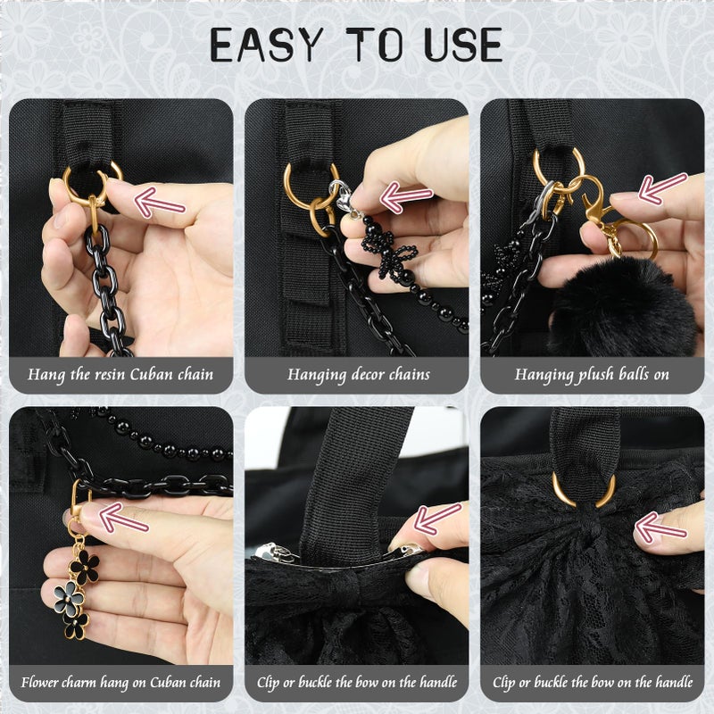 WUQID 5PCS Tote Bag Charms Kit, Bag Accessories for YETI Camino 20/35/50 Carryall & Bogg Beach Tote Bag Decor Kit, Bow, Plush Ball, Flowers Charm, Cuba & Decorative Chain for Girls Women - Image 5