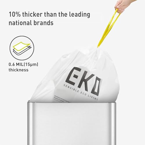 EKO 4 Gallon / 10-15 Liter, 80 Count Small Drawstring Trash Bags, Extra-Strong Unscented Garbage Bags, Easy-Dispense Roll for Kitchen & Household Use, Resists Tears, Leaks and Punctures, Code C, White - Image 2