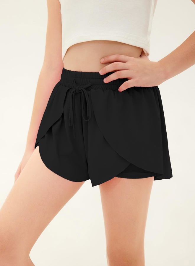 blibean Tween Girls Athletic Shorts Flowy Outdoor UPF50+ Outfits 6-15 Year, A Black, 8-9 Years - Image 3