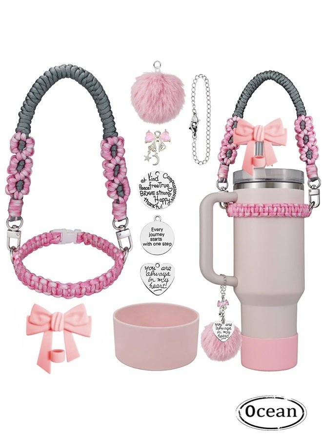 Ocean 9 PCS Cup Accessories Set for Stanley, Water Bottle Accessories Set, Straw Topper Accessories for Stanley Cup 40oz&30oz Tumbler (Pink)  - Image 1
