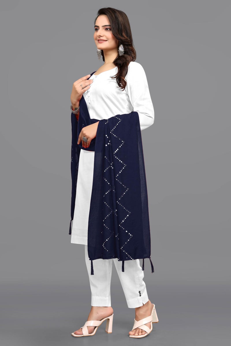 KEMZA Women's Embroidered Cotton Mirror Dupatta (Navy Blue) in Checks Pattern - Image 4