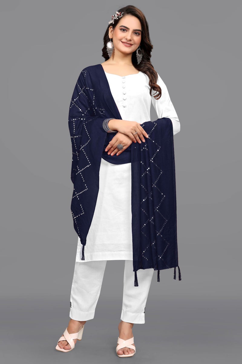 KEMZA Women's Embroidered Cotton Mirror Dupatta (Navy Blue) in Checks Pattern - Image 2