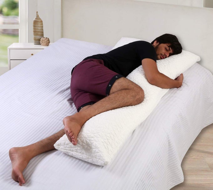 L SHAPE TOTAL BODY PILLOW WITH ADJUSTABLE SHREDDED MEMORY FOAM PERFECT FOR CUDDLING SNUGGLING AND MATERNITY FULL SIZE20X54 BAMBOO DERIVED VISCOSE RAYON POLYESTER COVER