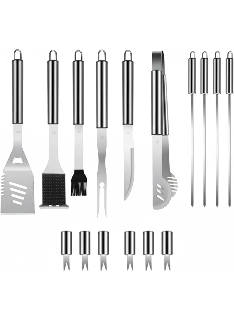 Cuisine Art Cuisine Art Stainless Steel BBQ Grill Tool Set with Handles - Premium Barbecue Accessories Kit with Spatula, Tongs, Fork, Knife, Basting Brush Heavy Duty Grilling Utensils for Outdoor Cooking