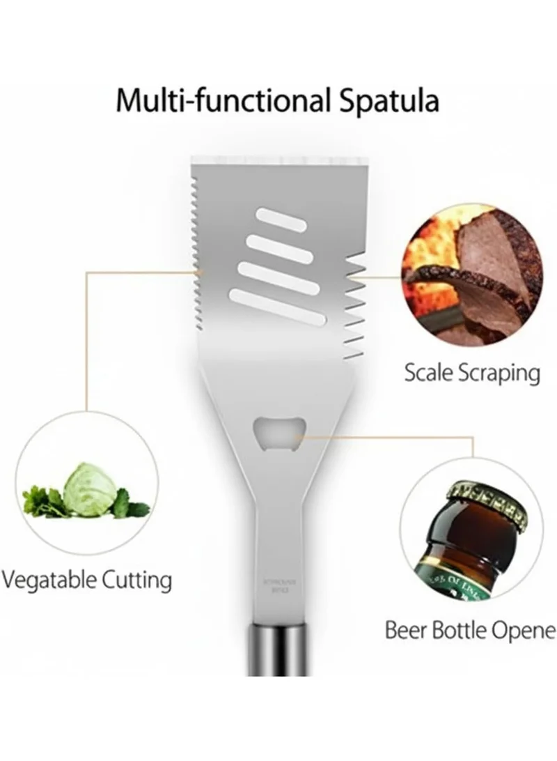 Cuisine Art Cuisine Art Stainless Steel BBQ Grill Tool Set with Handles - Premium Barbecue Accessories Kit with Spatula, Tongs, Fork, Knife, Basting Brush Heavy Duty Grilling Utensils for Outdoor Cooking