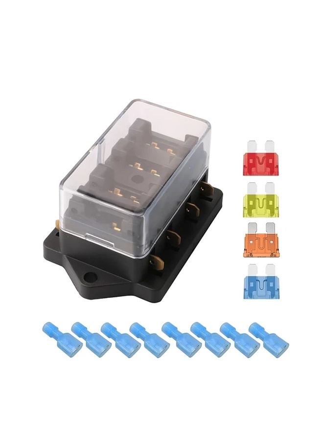مجموعة صندوق فتيس 4 طرق مع فيوزات شفرات ATC ATO 5 أمبير 10 أمبير 15 أمبير 20 أمبير للسيارات والشاحنات والقوارب والمركبات الترفيهية - Image 1