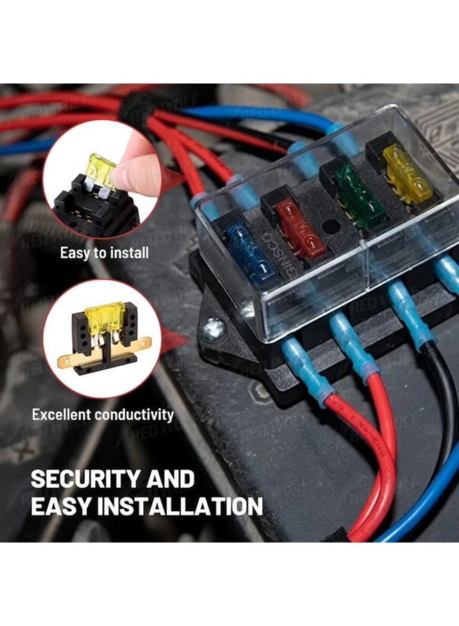 مجموعة صندوق فتيس 4 طرق مع فيوزات شفرات ATC ATO 5 أمبير 10 أمبير 15 أمبير 20 أمبير للسيارات والشاحنات والقوارب والمركبات الترفيهية - Image 4