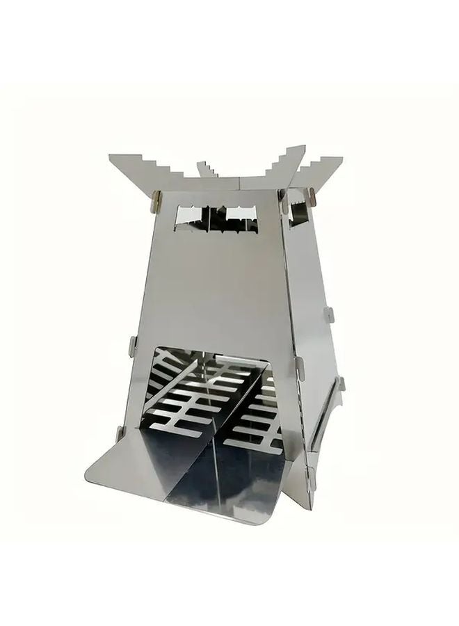 إسكدنيا موقد حطب قابل للطي صغير محمول من الفولاذ المقاوم للصدأ متين للرحلات والنزهات في الهواء الطلق فضي - Image 3