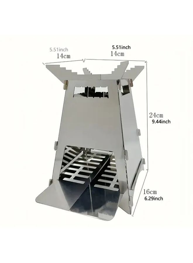 إسكدنيا موقد حطب قابل للطي صغير محمول من الفولاذ المقاوم للصدأ متين للرحلات والنزهات في الهواء الطلق فضي - Image 4